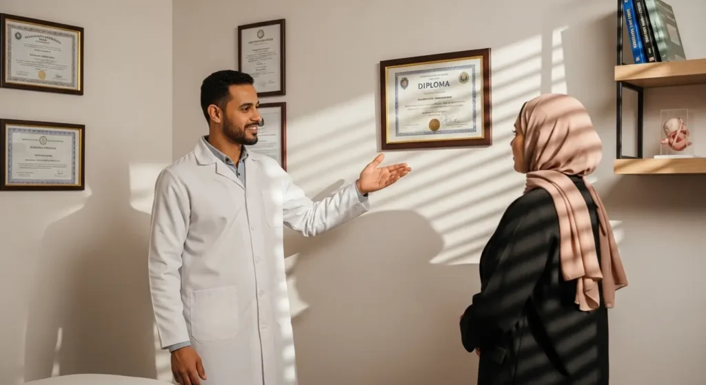 Kinésithérapeute diplômé présentant ses qualifications à Casablanca