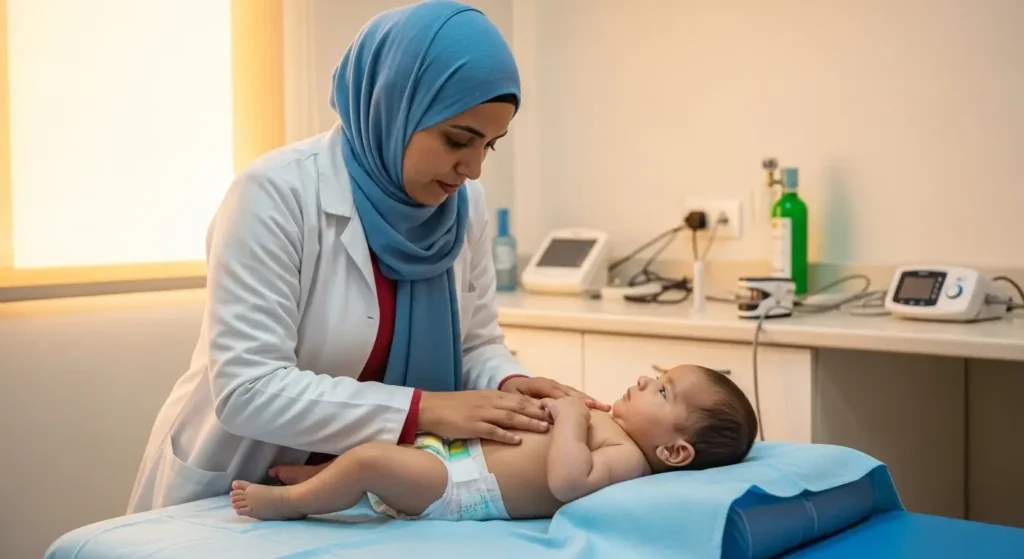 Kinésithérapie respiratoire pour nourrisson dans un cabinet pédiatrique à Casablanca