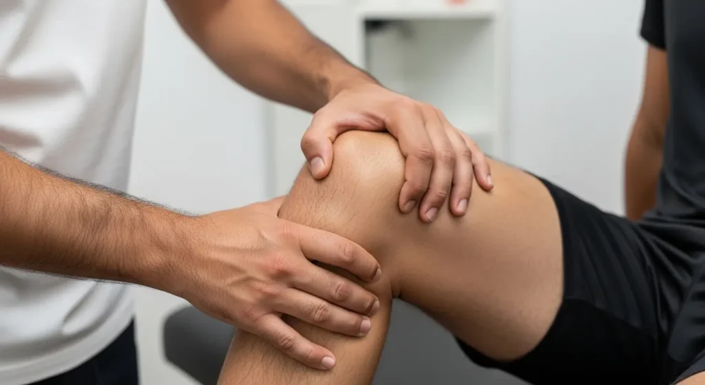 Séance de kinésithérapie du genou dans un cabinet privé à Casablanca