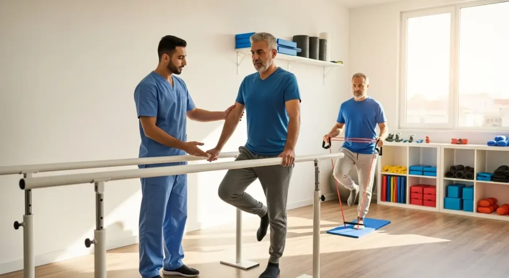 Séance de rééducation fonctionnelle avec un kinésithérapeute à Casablanca